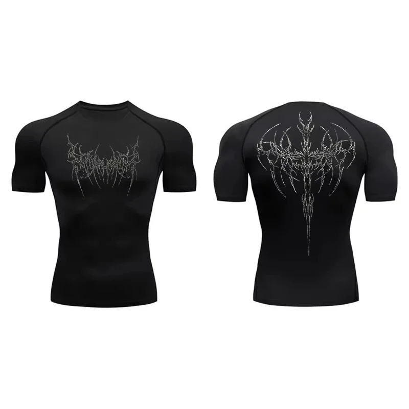 Dark Metal Men's Bodybuilding Sports Compression T-shirt Summer O-Neck T Shirt Gym Fitness Quick Drying Running Trainning Tops