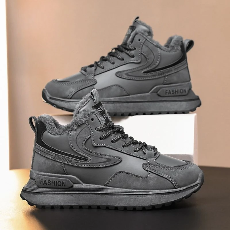 

Winter Fleece Lined Thickened Warm Lace Up Men Shoes Couples Style Snow Anti Slip Sports Letter Design Versatile Cotton Shoes