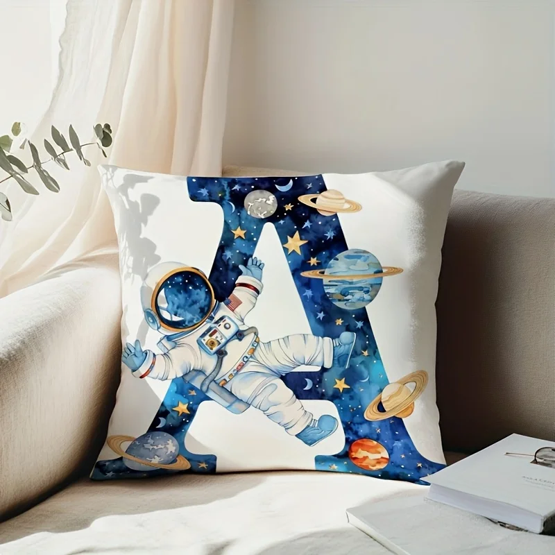 Astronaut Pillowcase with Lettering Space Exploration Design for Sci-Fi Fans, Soft Cotton Cushion Cover with Dreamy Cosmic Style