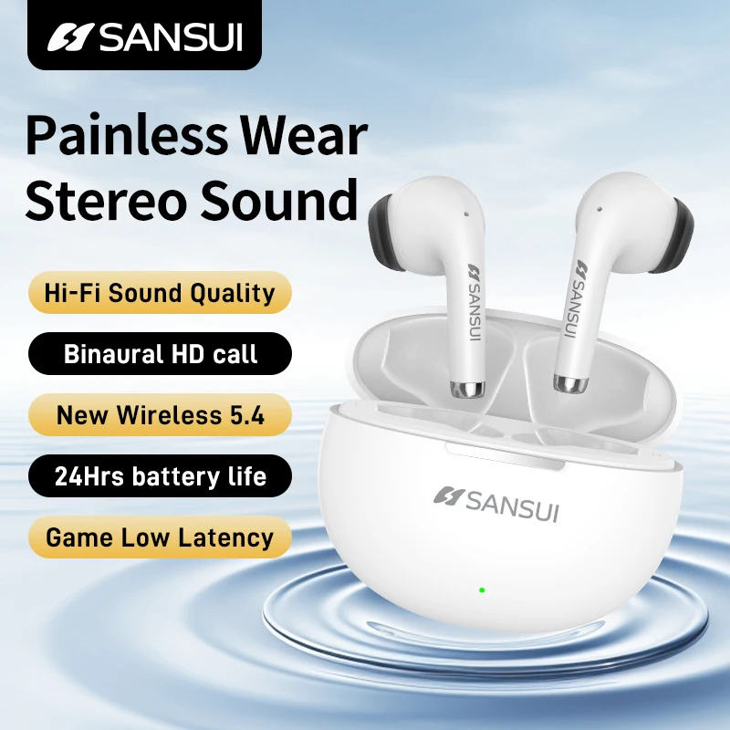 

Sansui W6 TWS ENC Noise reduction telefono gaming Hi-Fi stereo sound Auriculare inalambrico Wireless Bluetooth earphone airbuds