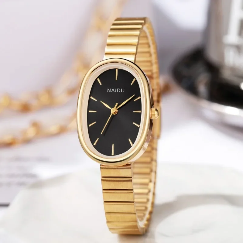 Fashion Luxury Women Quartz Watch Stainless Steel Oval Small Dial Bamboo Strap Girl Student Wristwatch Dropshipping Relogio