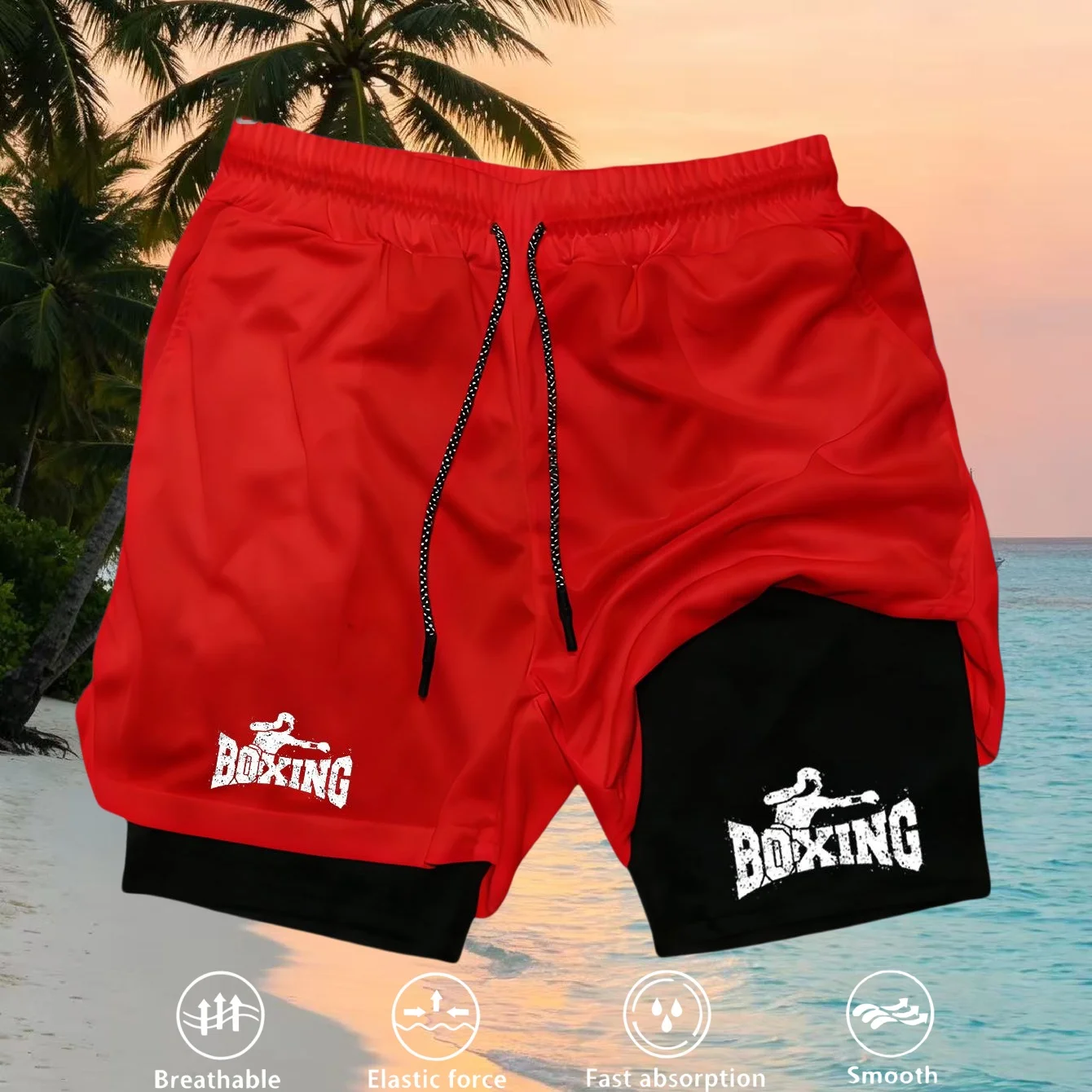 High Elastic Men 2 In 1 Sports Shorts Quick Dry Double Deck Gym Workout Jogging Beach Outdoor Fitness Short Pants