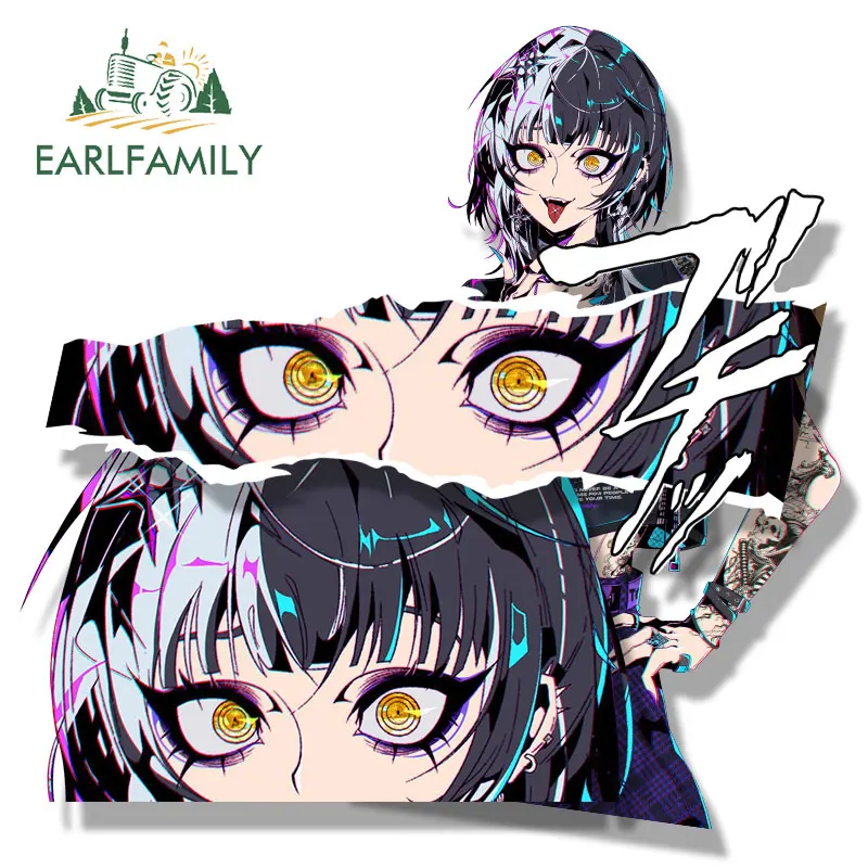 EARLFAMILY Gothic Punk Shiori Vtuber Car Sticker Hololive Sketch Waifu Fanart Decal JDM Cartoon Peek Girl Streetwear Stickers