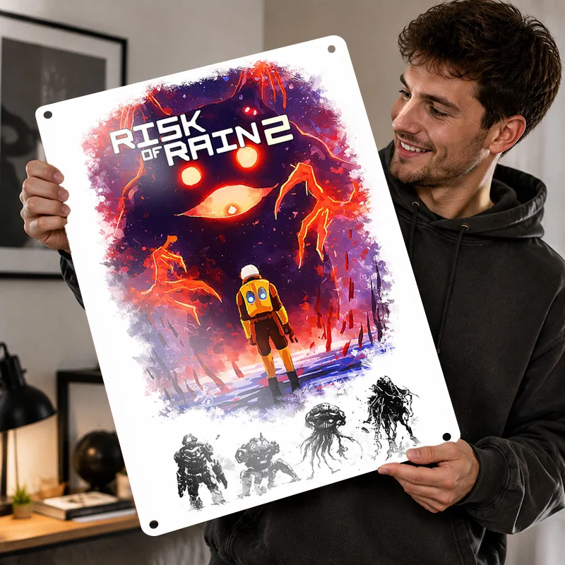 Risk Of Rain 2 Aluminum Posters Customized Metal Tin Sign Immersive Gaming Tribute Wall Art For Bedroom Study And Adventure Fans