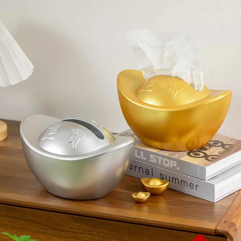 Yuan Bao Shape Ingot Yuan Bao Tissue Box Decorative Feng Shui Decor Chinese-Style Tissue Cover Ornament Spring-Loaded