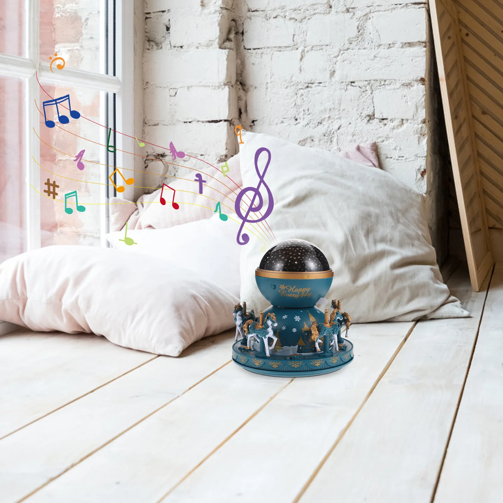 صندوق تشغيل الموسيقى الدائري الفريد متعدد الألوان مصباح الإسقاط صندوق ميلودي ساحر هدية عيد ميلاد ضوء الإسقاط كاروسيل