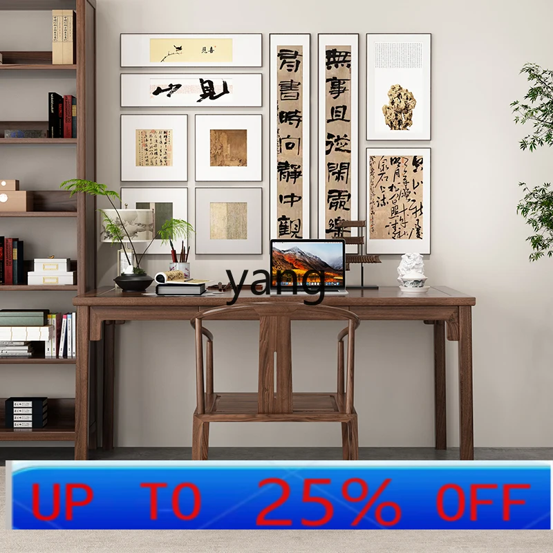 

LMM new Chinese black walnut solid wood table with drawers writing painting study table