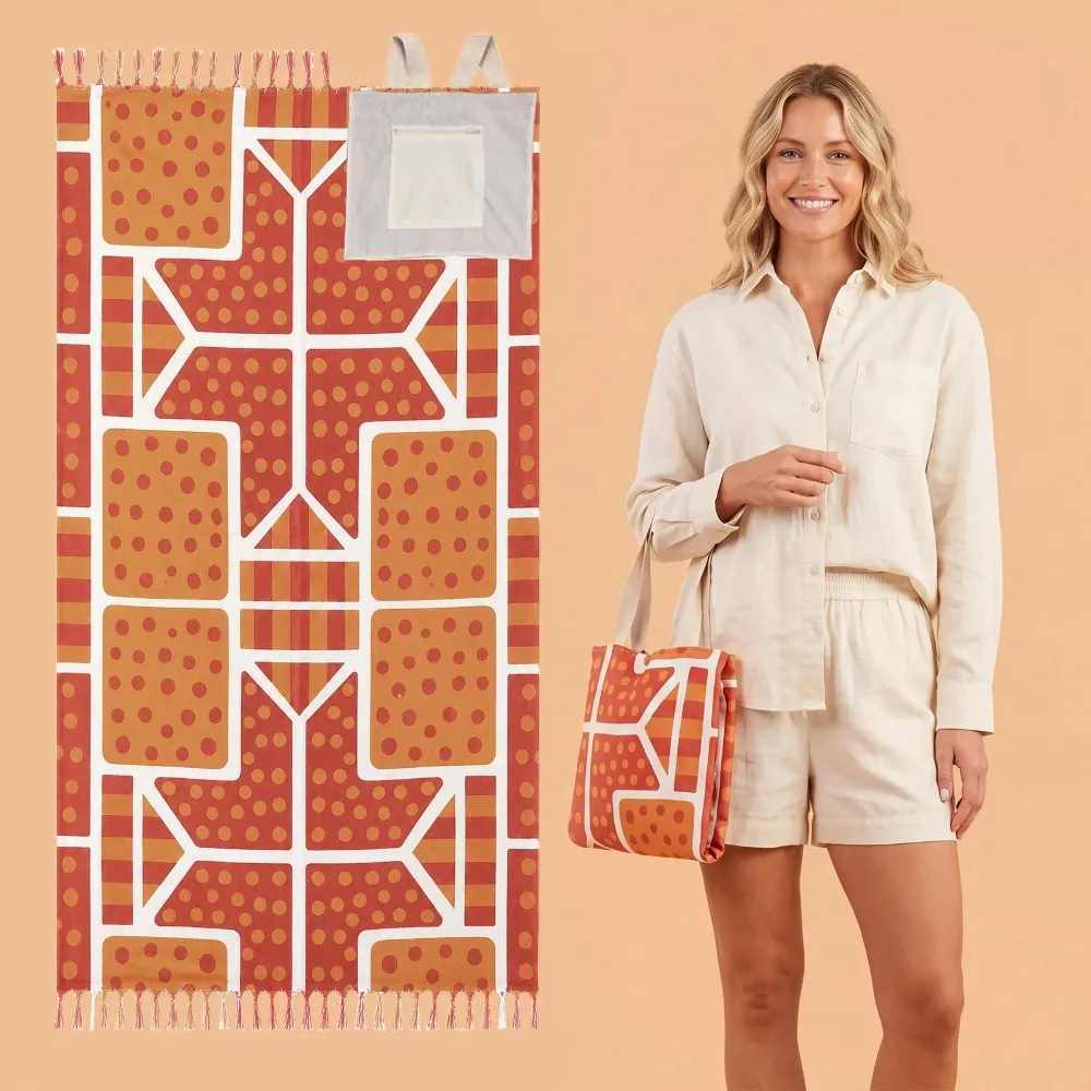 Convenient Outdoor Beach Towel Bag Convertible Foldable Soft Material Easy to Carry Beach Towel Pack for Easy Beach Use