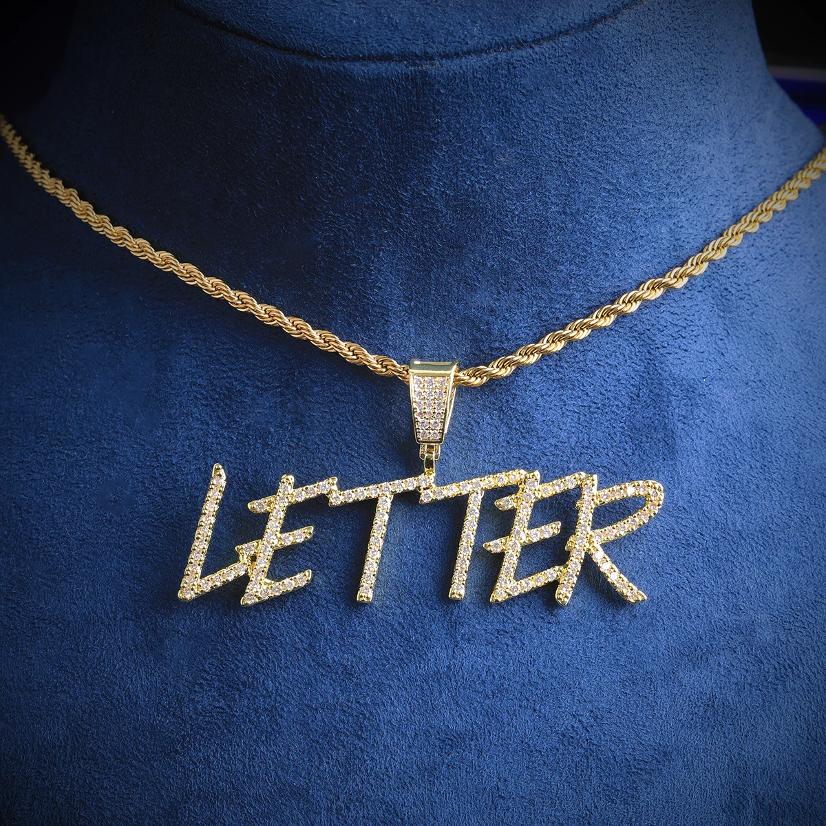 Bubble Letter Iced Out Small Cursive  Custom Name Necklace for Men Real Gold Plated 5A Cubic Zirconia Hip Hop Jewelry