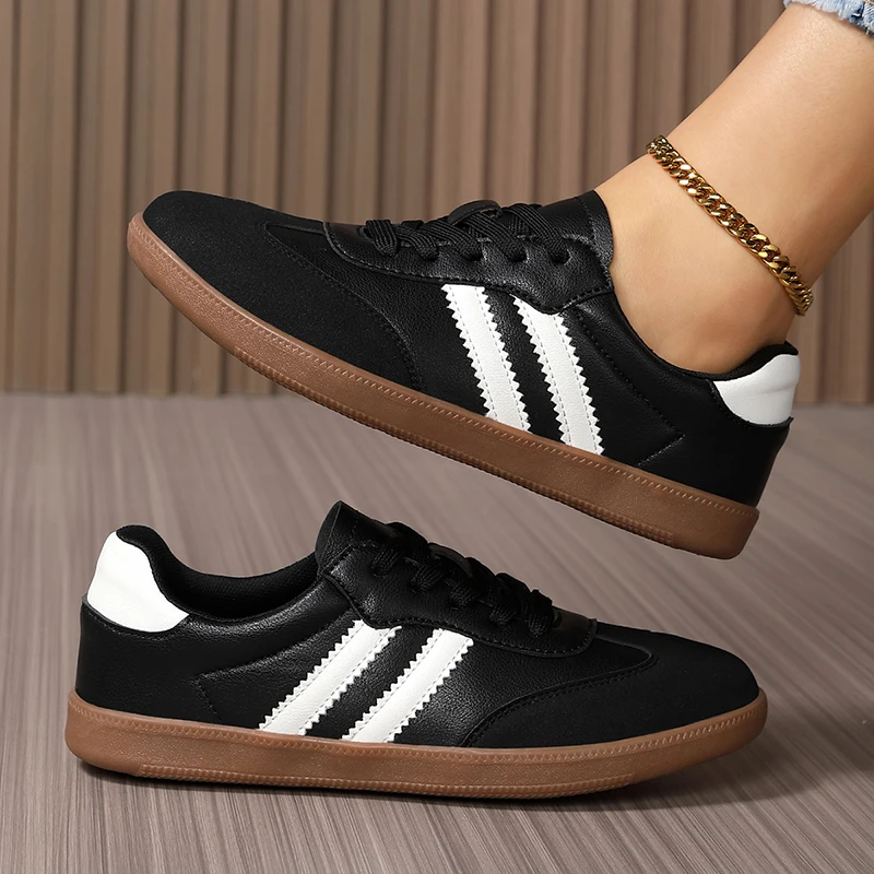 Die gestreiften Retro-Sneaker im deutschen Stil für Damen sind bequem, weich, rutschfest und eignen sich für Alltagsspaziergänge, Sport und als flache Schuhe._voghion.com