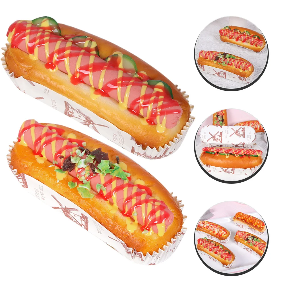 2 Pcs Modeling Simulated Bread Ornament Artificial Hamburgers Paper for Display Adornment