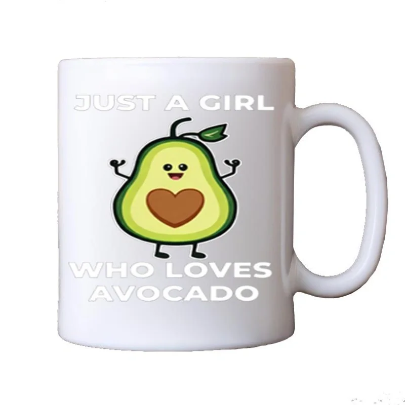 

1pc 11Oz Ceramic Coffee Mug with Design 'Just A Girl Who Loves Avocado Text And Avocado Graphic' White Ceram