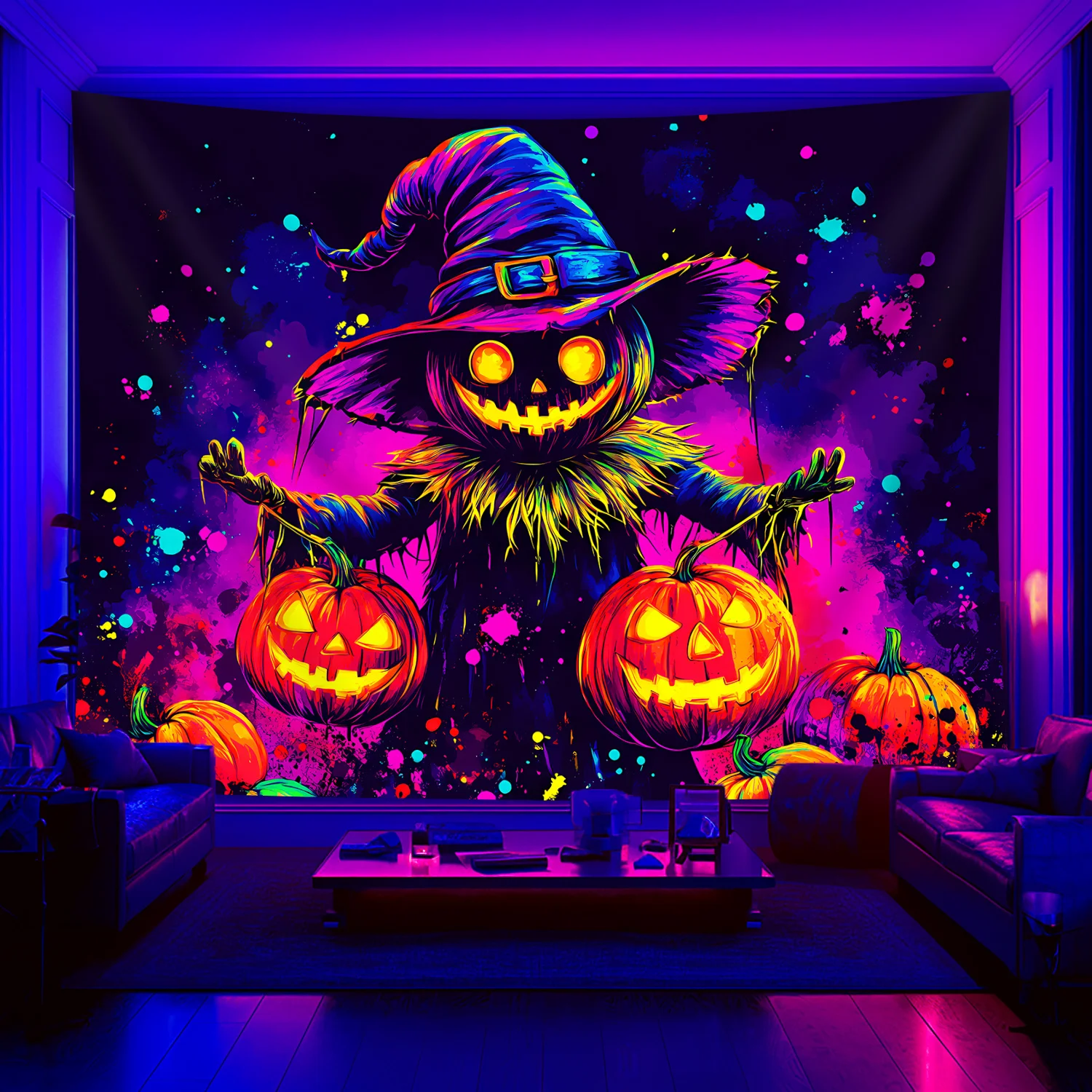 VIKAMA Halloween Vogelscheuche Wandteppich Thema Party Wohnzimmer Hintergrund Halloween Atmosphäre Wohnzimmer Dekor