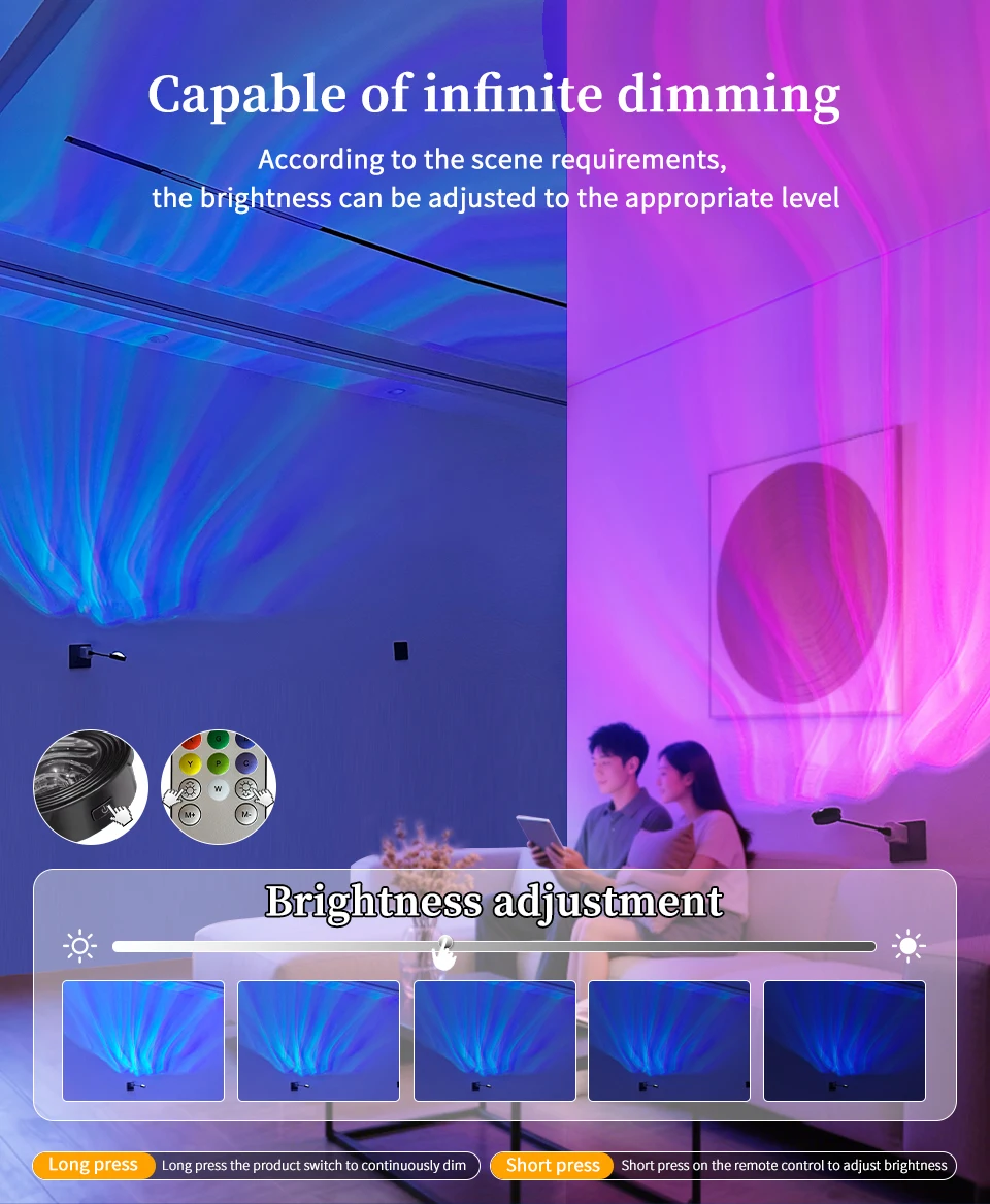 USB Plug-in Water Ripple Shaped Aurora Projection Light Touch/remote Control Color Changing Lighting Atmosphere Decoration Light
