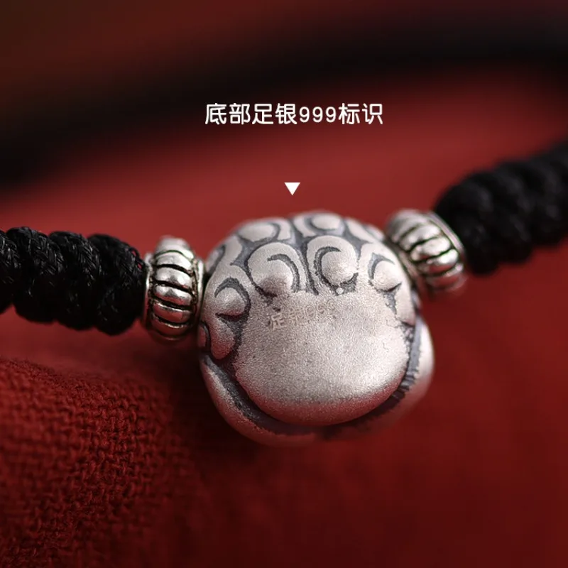 Fashion 999 Sterling Silver Chinese Lion Dance Charm Bracelet Men or Women Transfer Luck Handmade Red/black Rope Bracelets Gift