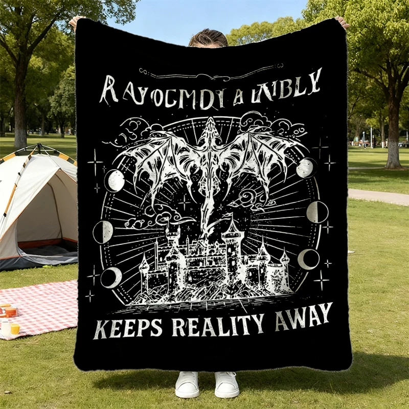 Dragon Fantasy Graphic Flannel Blanket, A Book A Day Keeps Reality Away Flannel Throw, Reader Gift