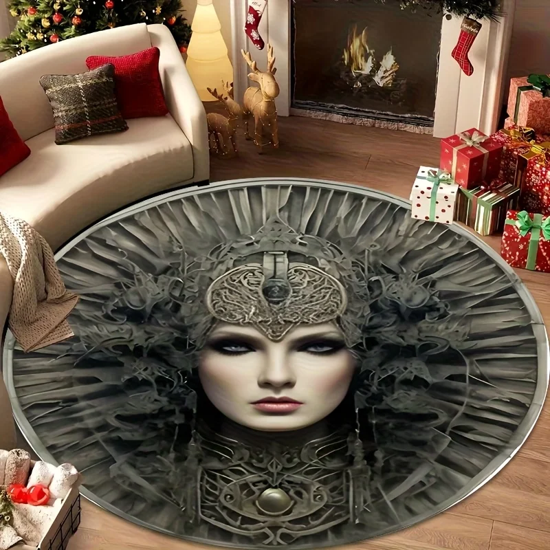 1pc Gothic Queen Round Rug Flannel Soft Floor Mat Christmas Living Room Decor Dark Fantasy Art Carpet Home Gift Trending