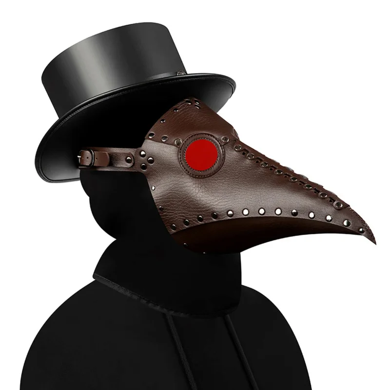 Pelle Plague Doctor Steampunk Mask Cosplay Anime Halloween Hat Masquerade spaventoso travestimento maschera nera per gli uomini Carnival Prop