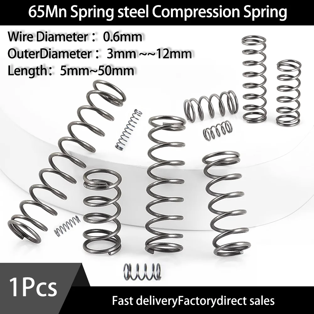 

1Pcs 65Mn Compression Spring Diameter 0.6mm Cylidrical Coil Return Springs diameter 3mm-12mm Release Pressure Spring L5-50mm