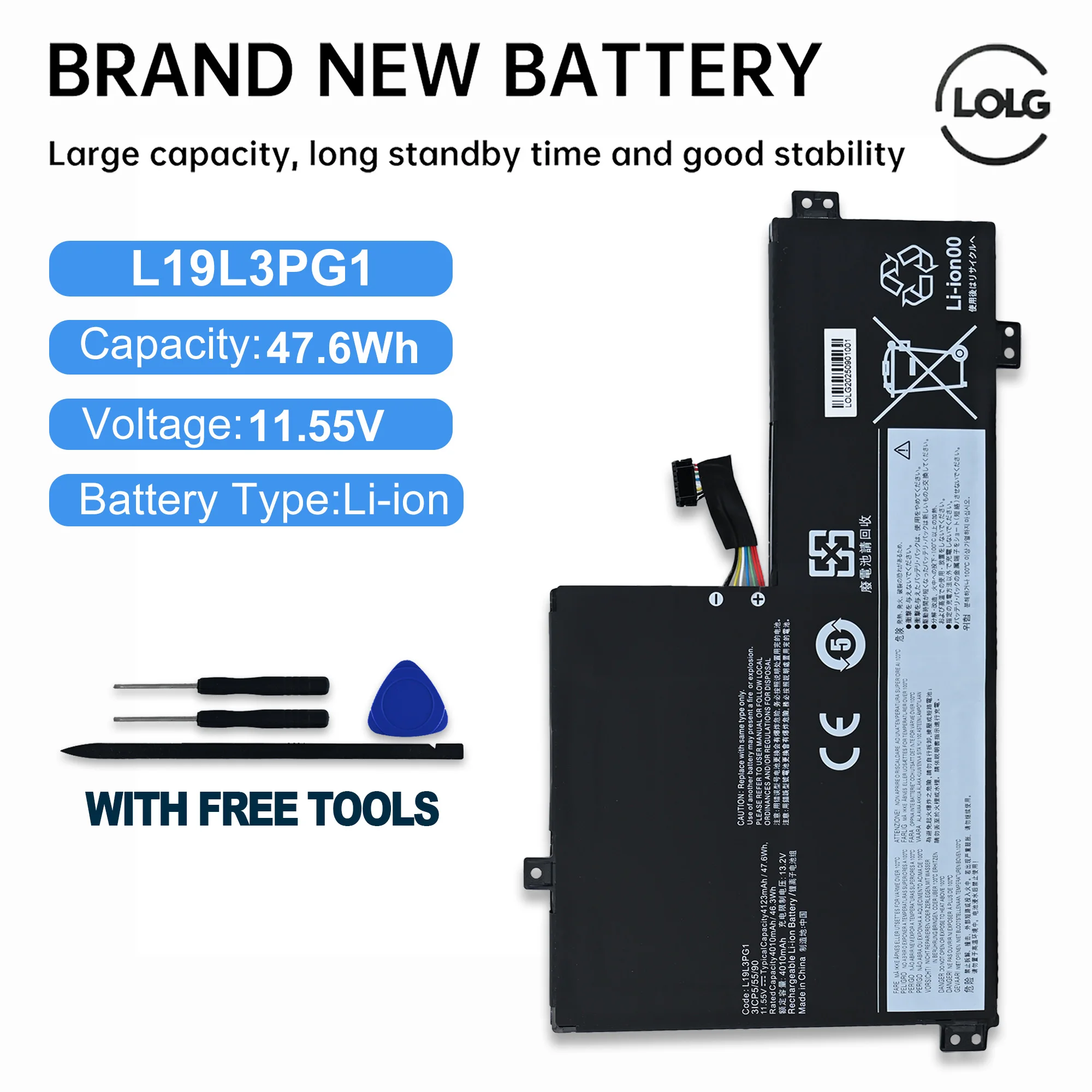 LOLG Laptop Battery L19L3PG1 L19C3PG1 L18D3PG1 L19M3PG1 47.6W For 100e 300e Chromebook 2nd Gen AST 82CE Series SB10X65681 ​5B10X