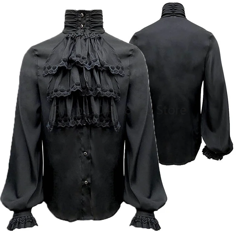 

Mens Renaissance Costume Ruffled Long Sleeve Lace UP Medieval Steampunk Pirate Shirt Cosplay Prince Drama Stage Costume Tops