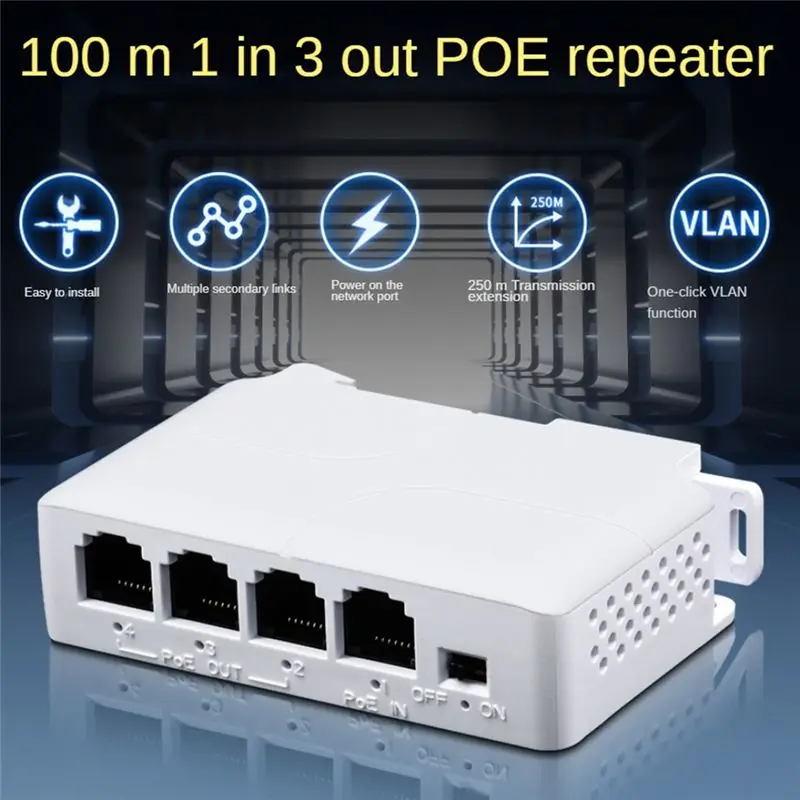 A41Z-1 إلى 3 منافذ Poe موسع Poe مكرر IEEE802.3Af لموسع نقل IP لكاميرا POE Switch NVR IP