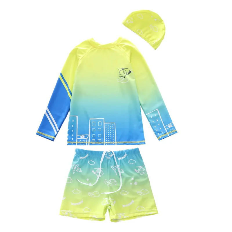 Swimsuit Boy 3 Pcs Long Sleeve Children\'s Swimwear Rash Guard Set Baby Toddler Big Boys Bathing Suit Summer Beach Clothes Kids