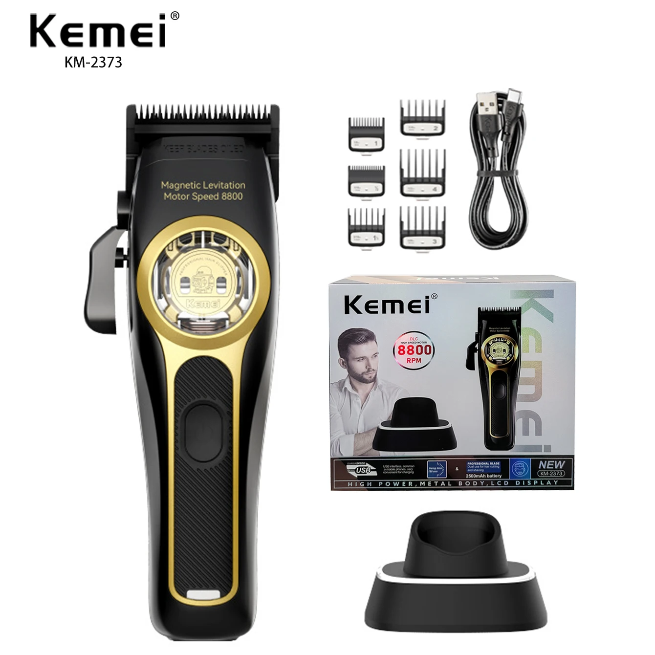 Kemei KM-2373 Baber Hair Clipper Professional Hair Cutting Machine With Charging Base For Men Electric Hair Trimmer Men Gift