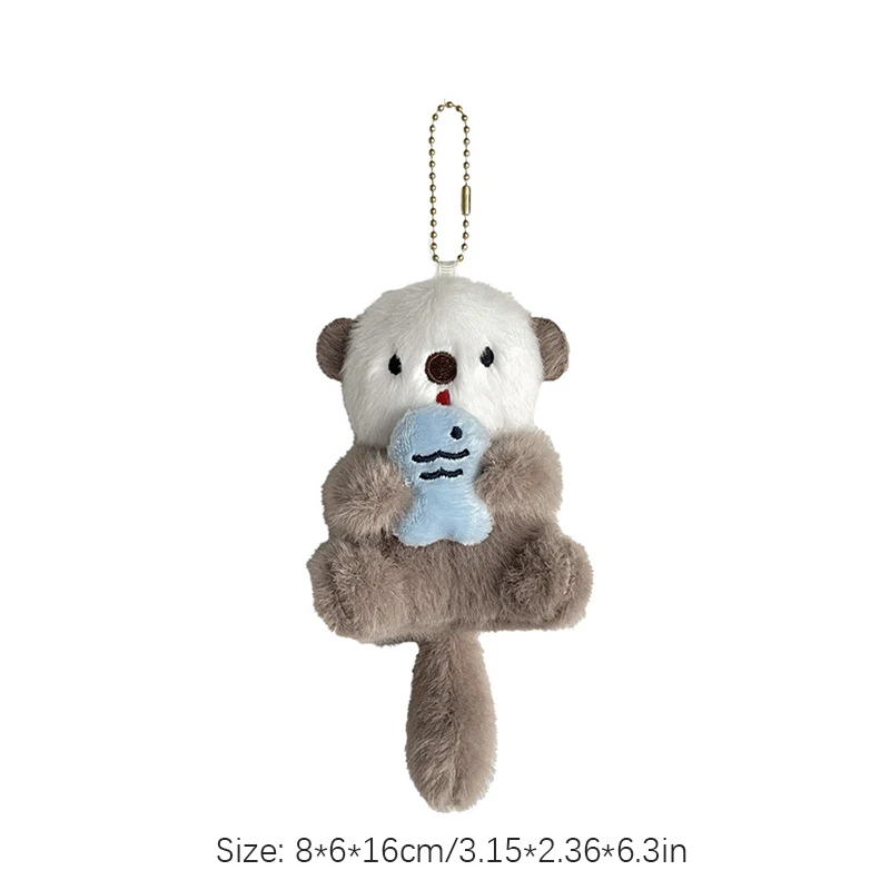 Cute Otter Holding Fish Plush Pendant Cartoon Stuffed Animal Keychain Lovely Bag Decoration Car Key Accessories