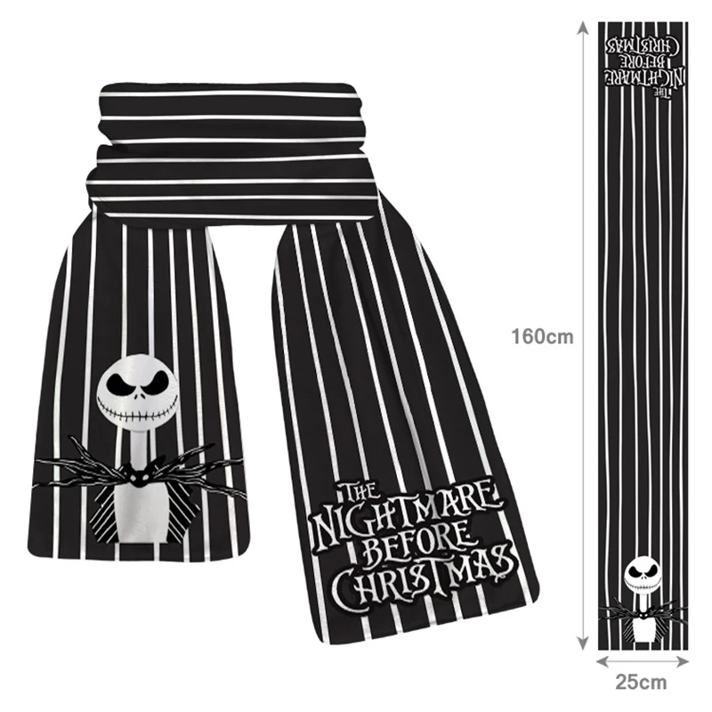 Disney Nightmare Before Christmas Cotton Scarf Jack Sally Movie Animation Figures Winter Warm Thicken Scarves Men\'s Women\'s Gift