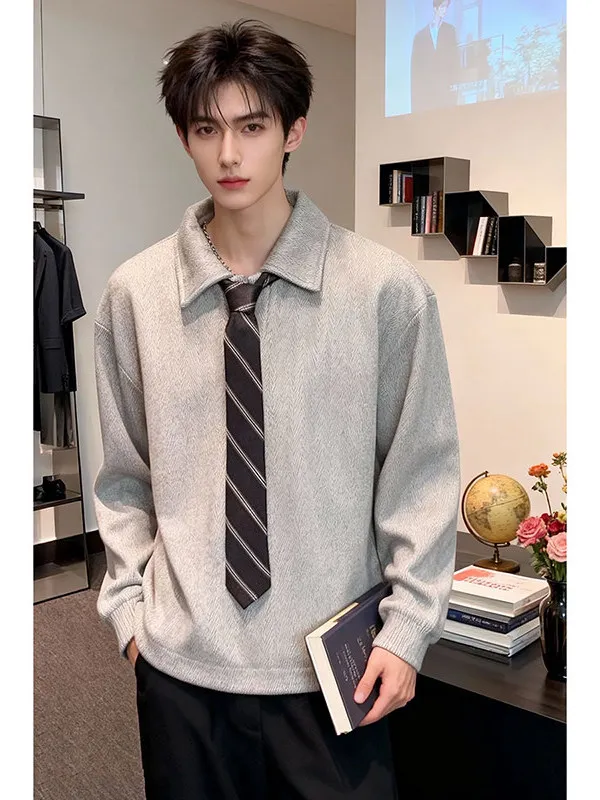 

Men's Woolen irt Stand Collar Sweatirt Inner Wear Outer Wear Autumn Winter Thiened College Sle Casual Faion