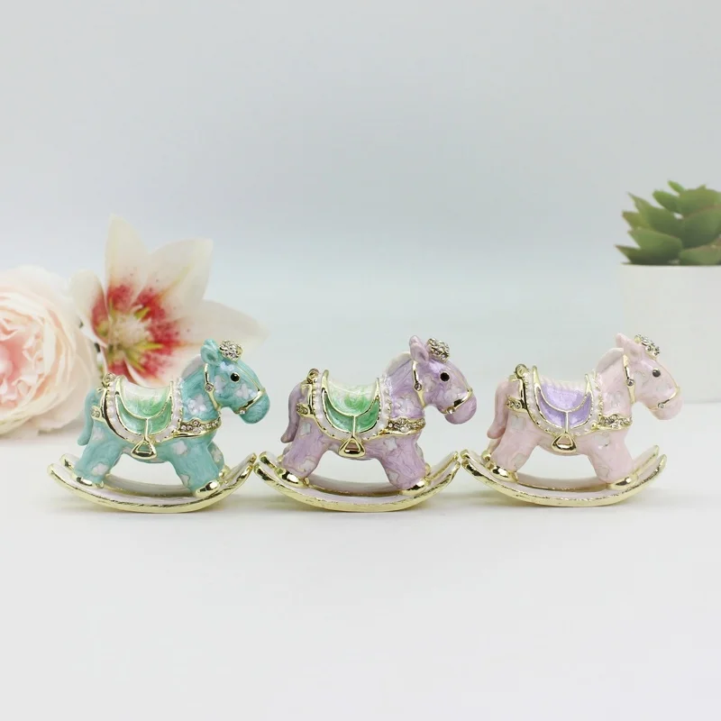 SHINNYGIFTS Hand Painted Enamel Rocking Horse Trinket Box, Classic Trinket Box for Home Decor