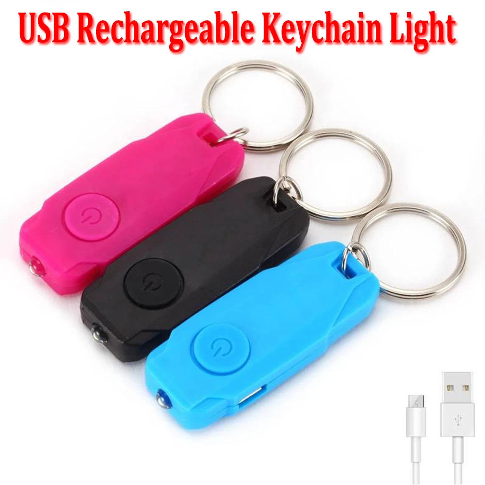 Mini Keychain LED Flashlight Portable USB Rechargeable Torch Pet Colored Outdoor Emergency LED Light For Cycling Walking Jogging