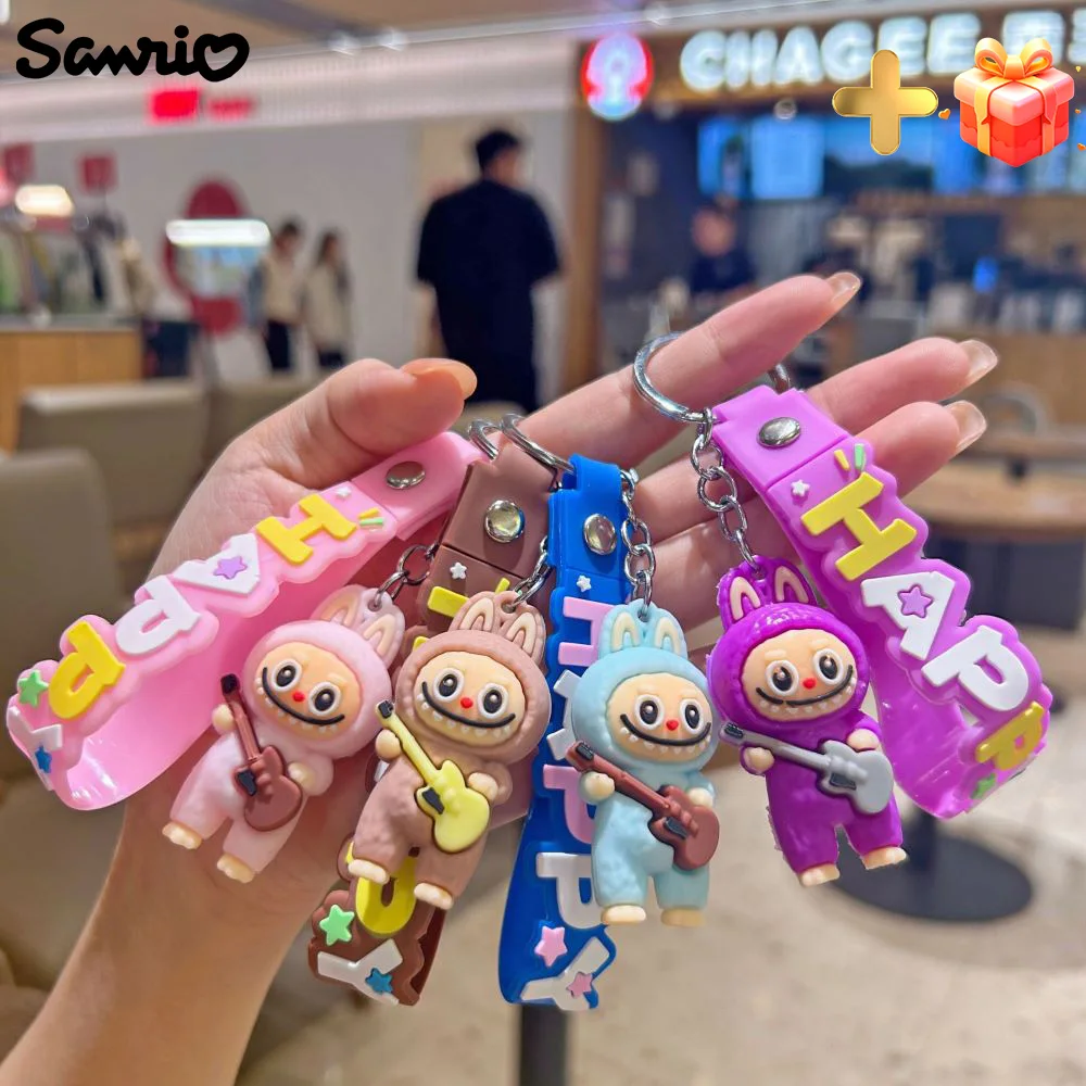 Cartoon Labubu Keychain The Monsters Heartbeat Macaron Figure Labubu Silicone Pendant Keyring Kawaii Jewelry Accessories Gifts