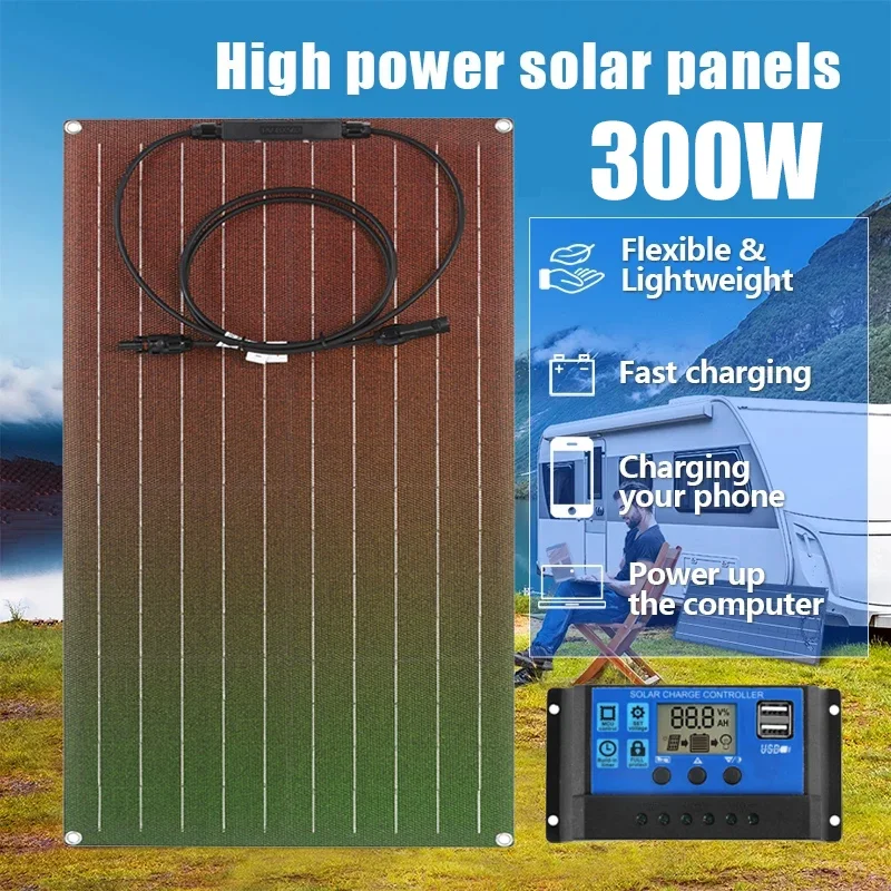 300W Solar Panel 18V Photovoltaic Power Bank Kit 60A 100A Controller Solar Plate for Home/Camping/RV/Car Fast Battery Charger