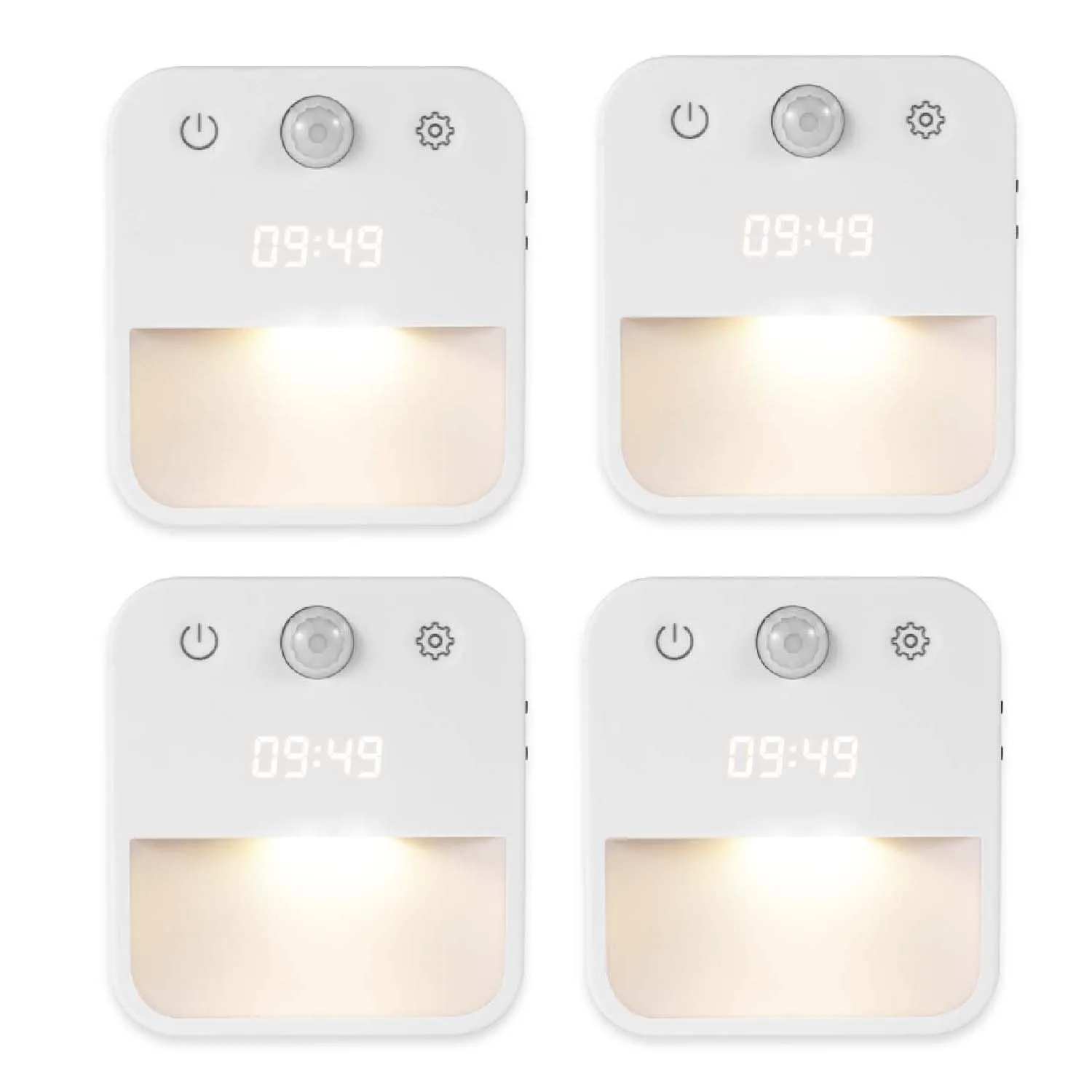 ledナイトライト、壁に差し込むタイプ、モーションセンサー付き、時計付き、05w-3000k調光可能ナイトライト、0lmから100lm、バスルーム用