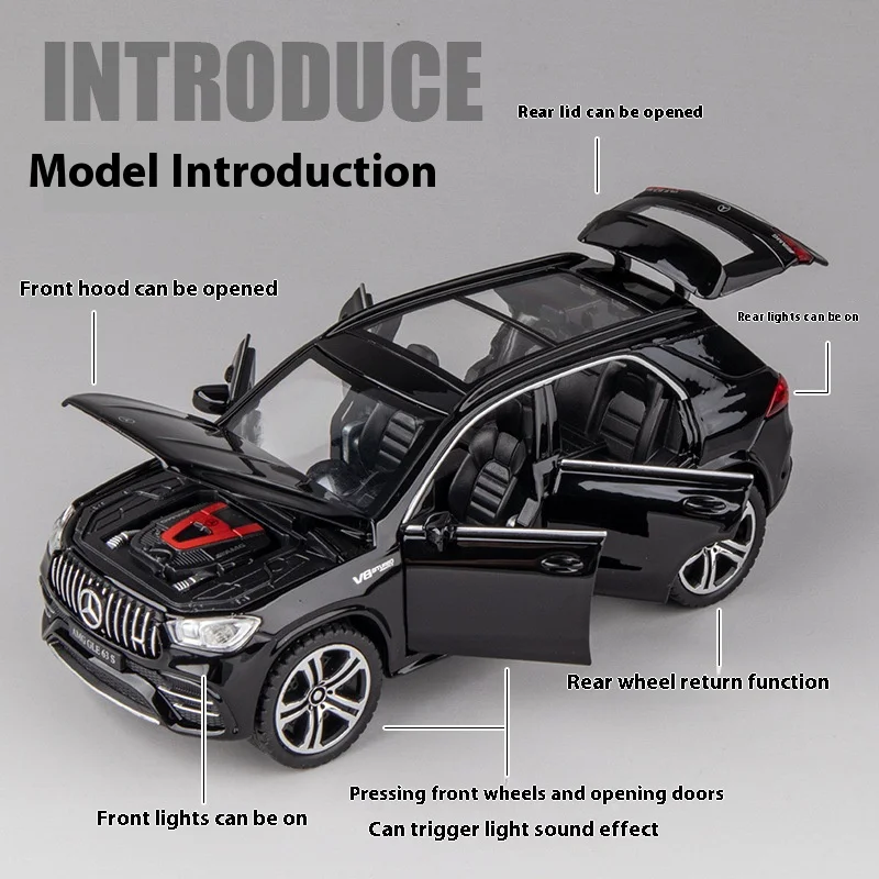 1:32 Mercedes Benz GLE 63s SUV Alloy Car Model Diecast Sound Light Toys Car Show Accessories Collection Box Children Toy Gift