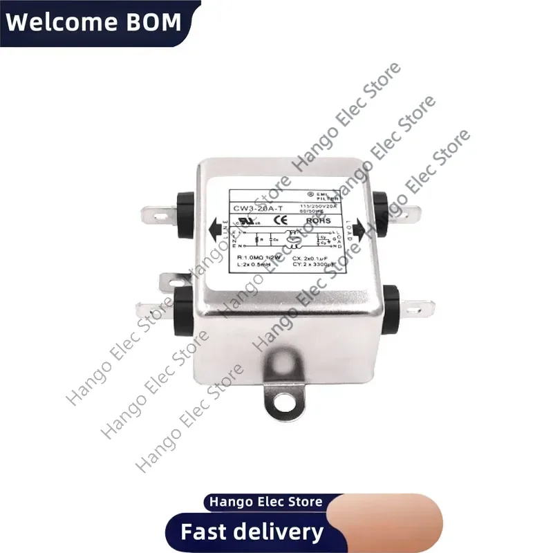

Single-phase AC power filter 220V AC emi filter CW3-10A-S/T 10A 20A 30A Purifier Anti-interference CW3-20A-T CW3-30A-T CW3-30A