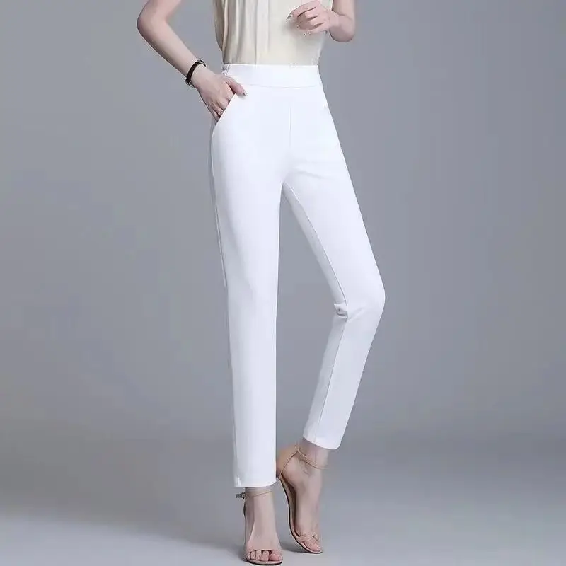 2023 New Spring and Autumn Women\'s Fashion Trend Simple Drop High Waist Oversize Slim Fit Solid Color Split Casual Pants