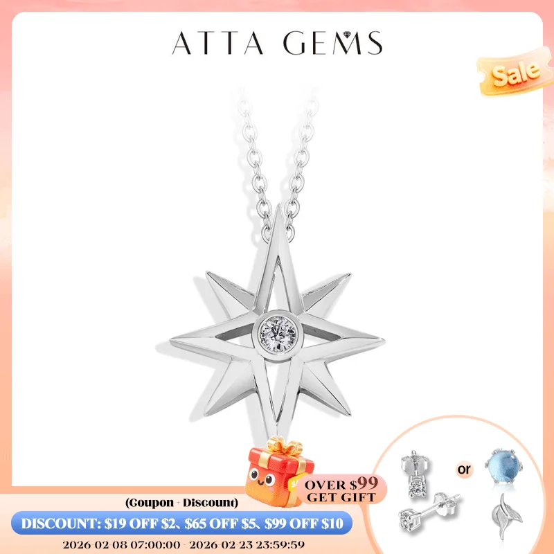 

ATTAGEMS Star Moissanite Pendant Necklace for Women D Color Round Cut 3.0mm Lab Diamond S925 Silver 18K Gold Plated Fine Jewelry