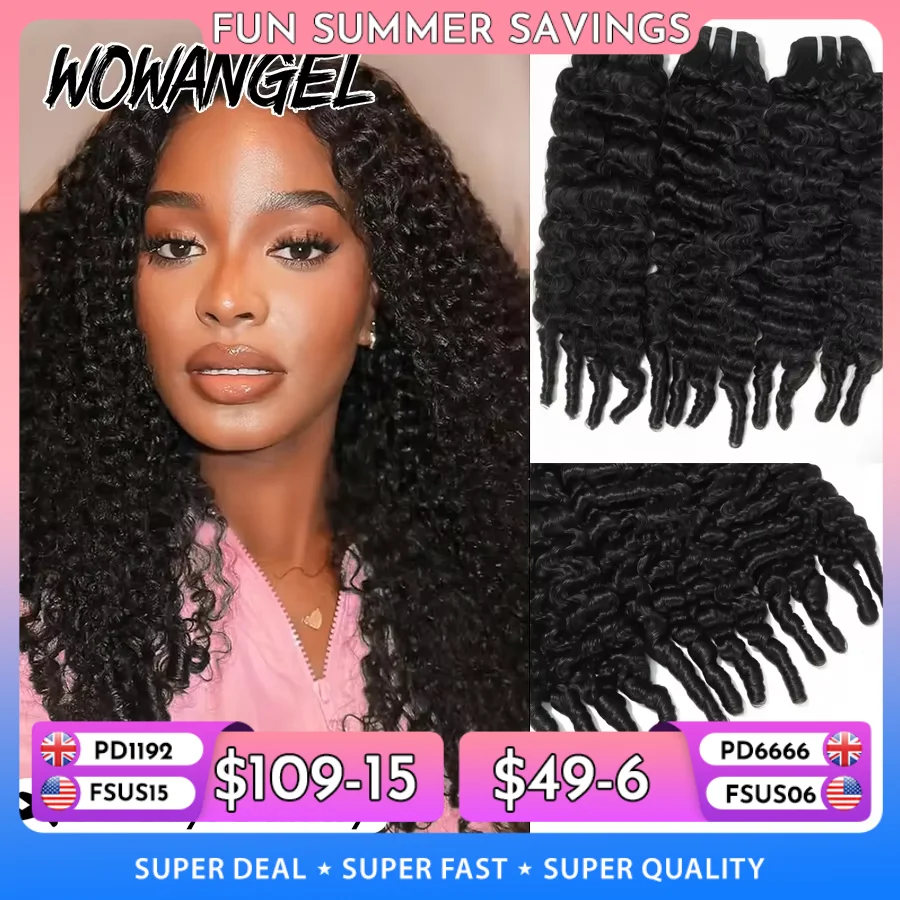 WOWANGEL Extensions de cheveux bouclés birmans 100% cheveux humains, boucles en spirale aux extrémités, cheveux vierges non traités, tissage rapide à coudre