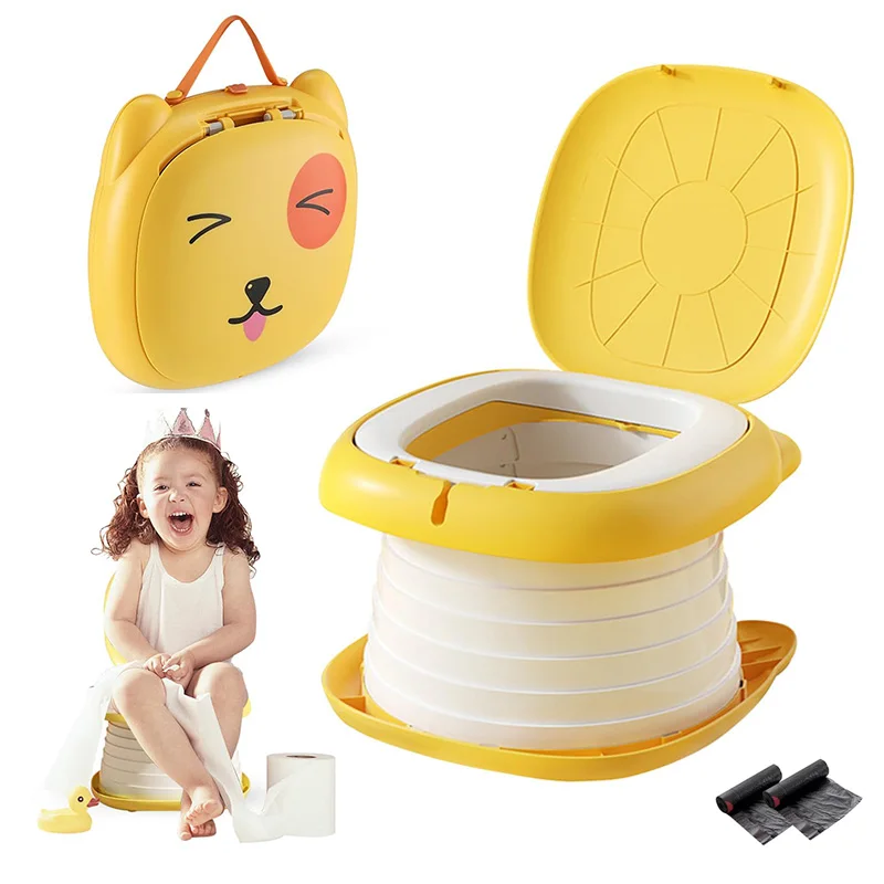 Toddler Travel Potty Portable Foldable Outdoor Indoor Training Toilet for Baby Boy Girl Kid Emergency Potty Seat with Waste Bag