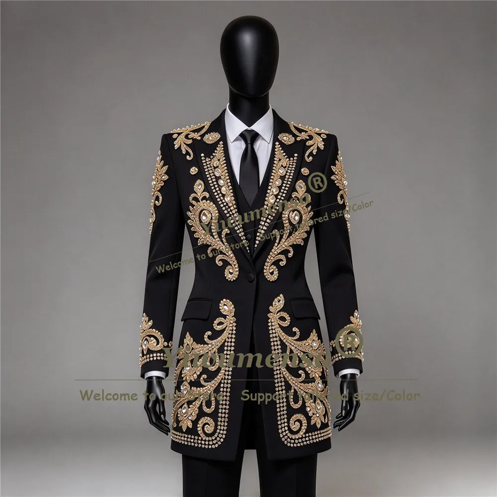 Luxury Women Pants Suits For Groom's Mother Wedding Customized Gold Stones Prom Blazer Long Lady Business Party Tuxedo Outfit