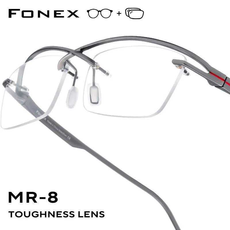 

FONEX Progressive Prescription Glasses Custom Myopia Optical Lens Eyewear Men Square Eyeglasses Semi-Rimless Titanium Frame 5756