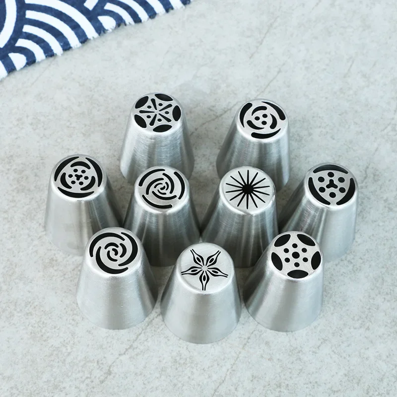 9pcs/1Set Russian Piping Tips Cream Nozzles For Cake Tool Bakery Accessories Flower Piping Pastry Bag Cake Decorating Tools