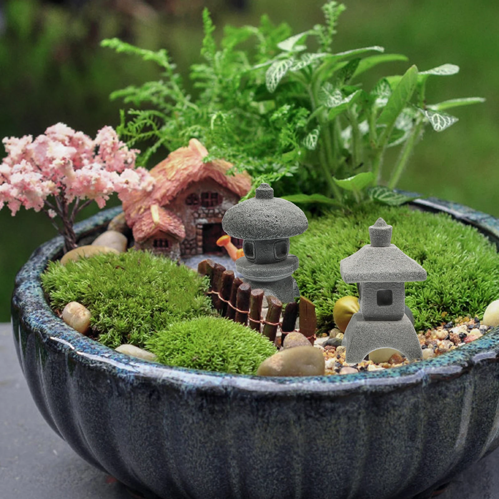 

2 Pcs Pagoda Lantern naments Realistic Fine Craftsmanship Decor S stone Color Lightweight Bonsai L Accessories