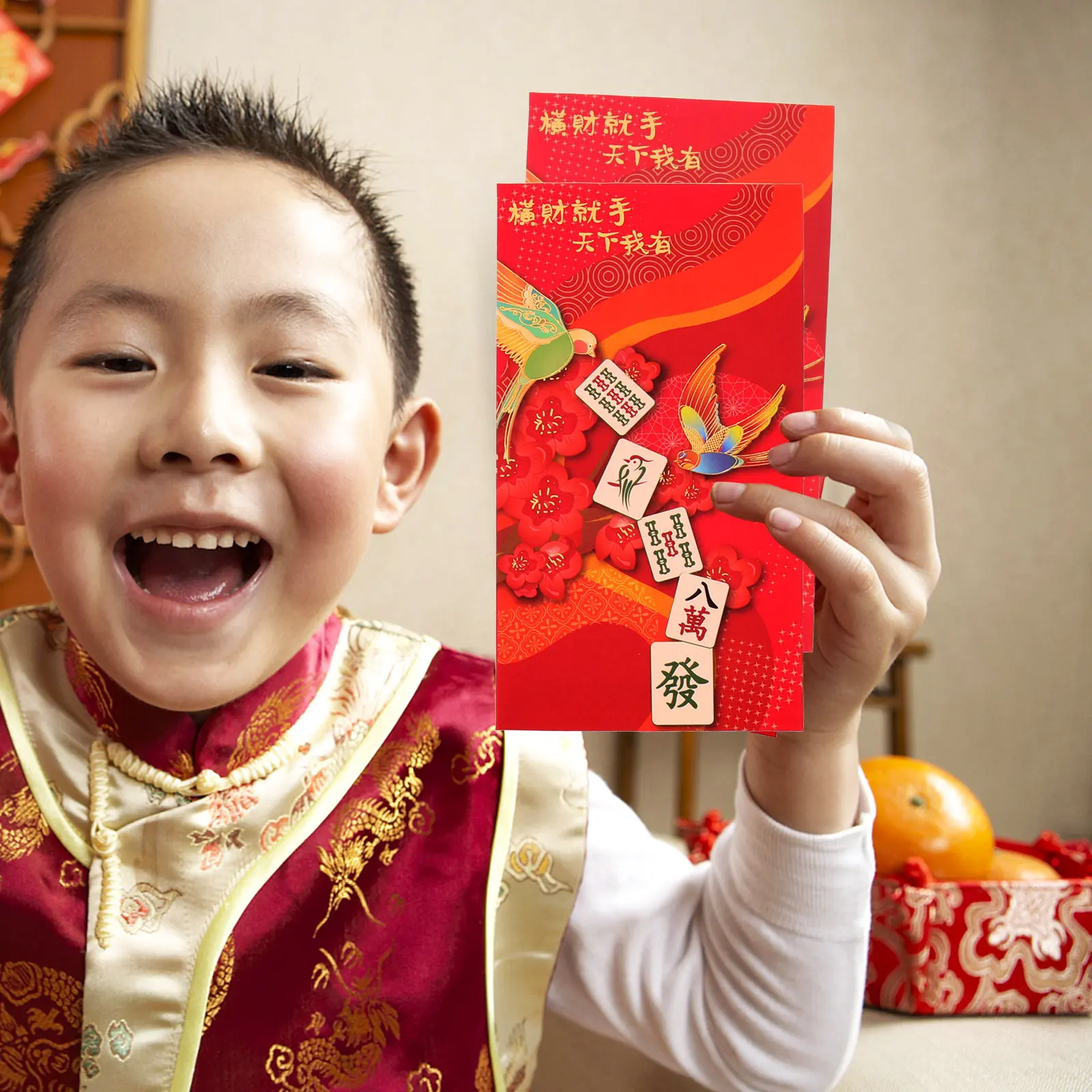 18Pcs Chinese Traditional Red Envelopes Mahjong Design Sturdy Smooth Paper Hong Bao Money Pouches for Lunar New Year