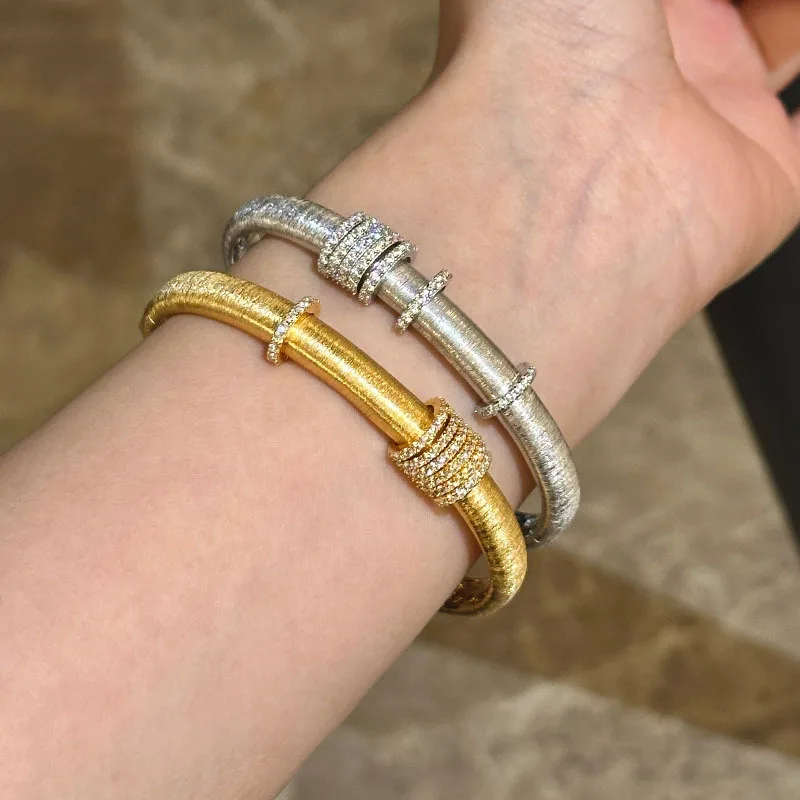 Bellux French Style Light Luxury Vintage Handmade Brushed Bracelet Hot Selling 925 Pure Silver Fine Gold Silver Colors Bangle