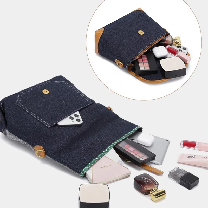 Set da 2 pezzi borsa da donna in Denim con tracolla in pelle retrò personalizzata in tela con tracolla in tela per ragazze