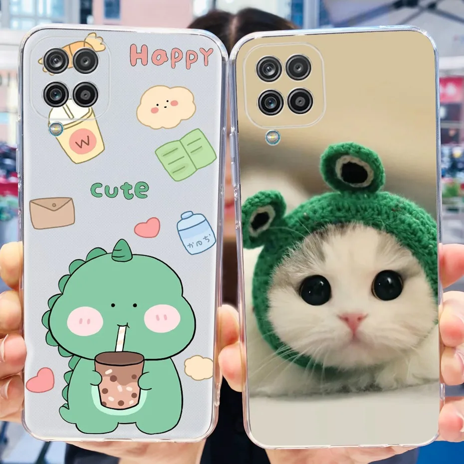 For Samsung Galaxy A12 M12 A12S Cute Cat Dinosaur Printing Case For Samsung A12 M12 SM-A125F A127F M125F Soft Silicone TPU Cases